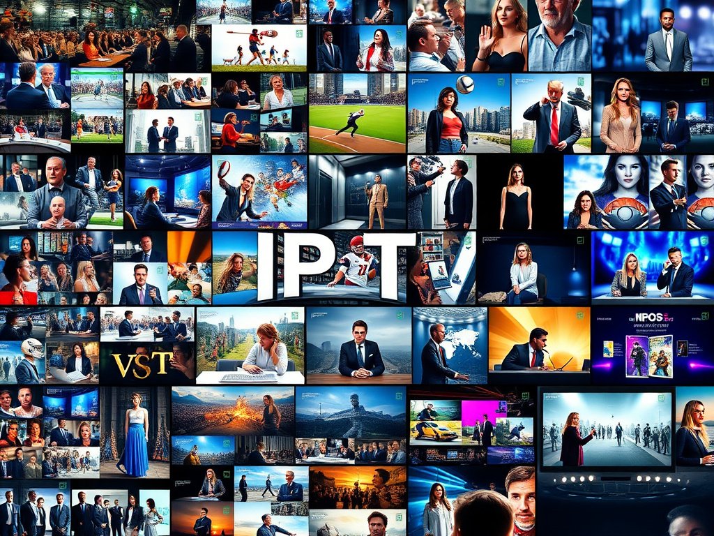 A vibrant collage of diverse content streams (sports, movies, news) illustrating the wide variety offered by reliable wholesale IPTV suppliers.