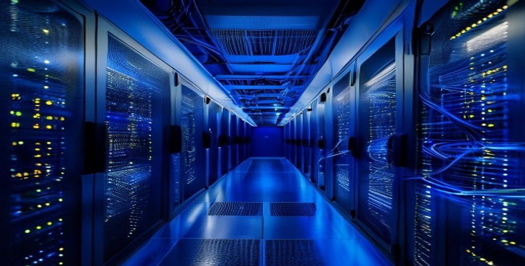Professional wholesale IPTV suppliers server room with networking equipment and digital displays